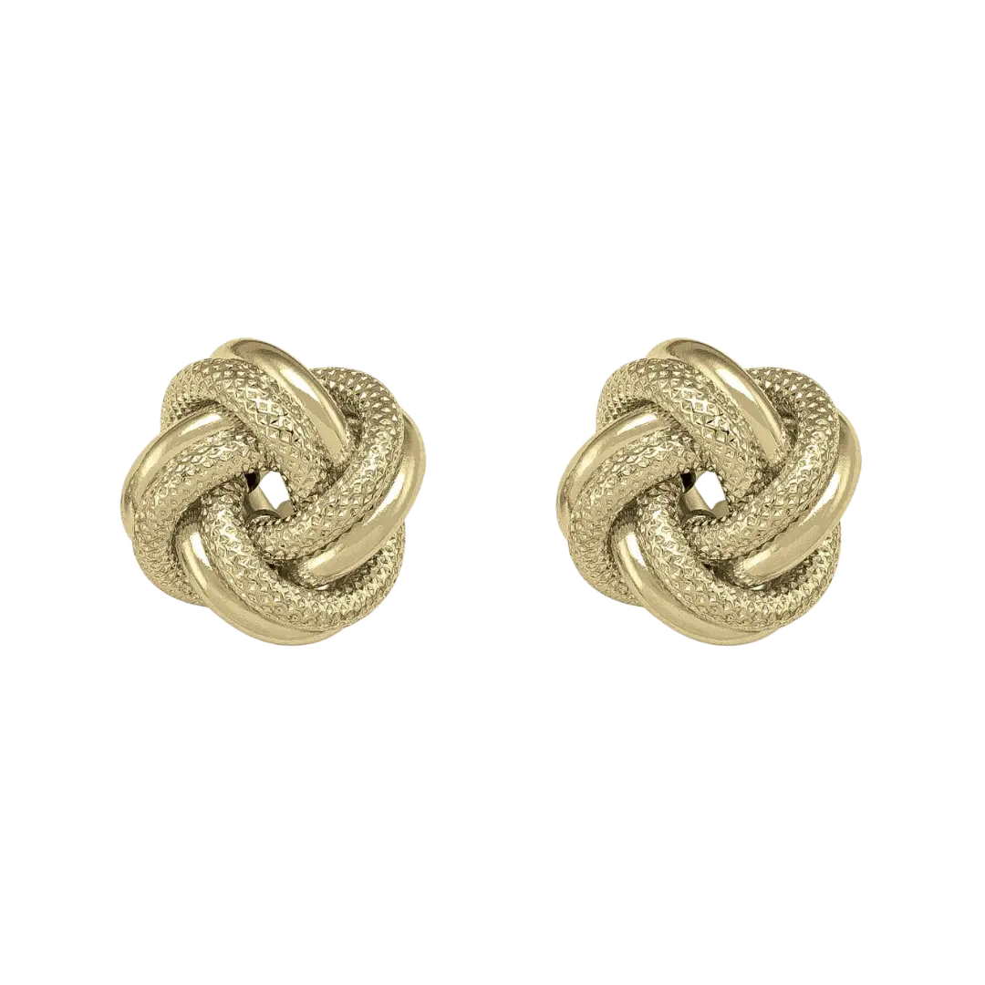 14K Yellow Gold Patterned Love Knot Earring LJ & Diamonds