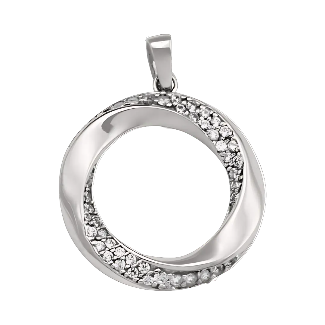 10K White Gold Circle Fancy Cubic Zirconia Pendant LJ & Diamonds