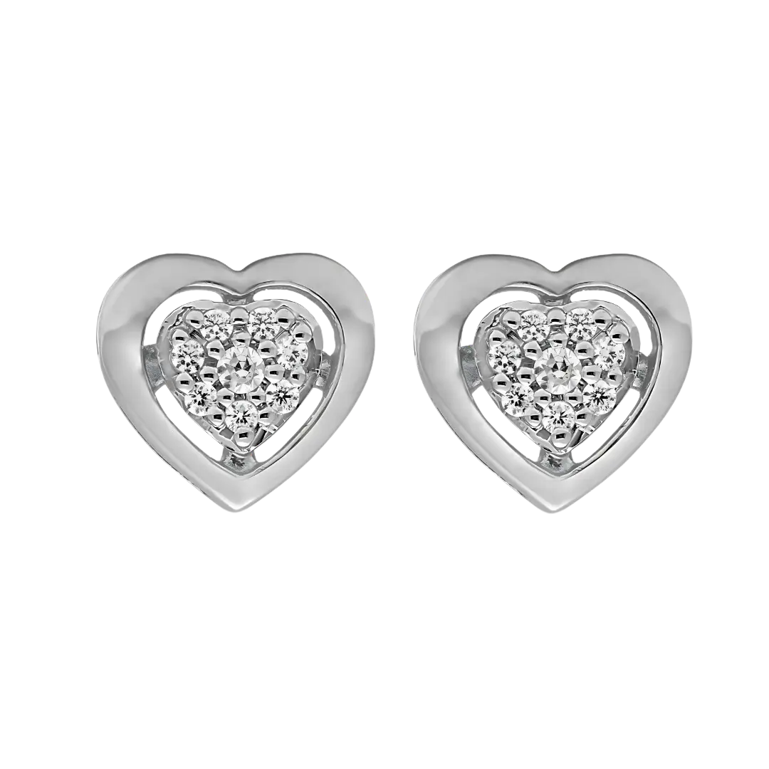 10K White Gold 0.05CT Diamond Pave Heart Earrings LJ & Diamonds