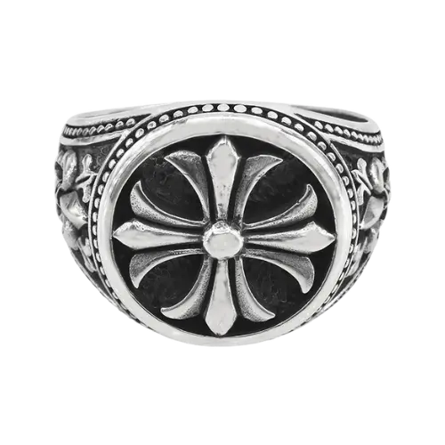 925 Sterling Silver Templar Cross Fleur De Lis Ring LJ & Diamonds