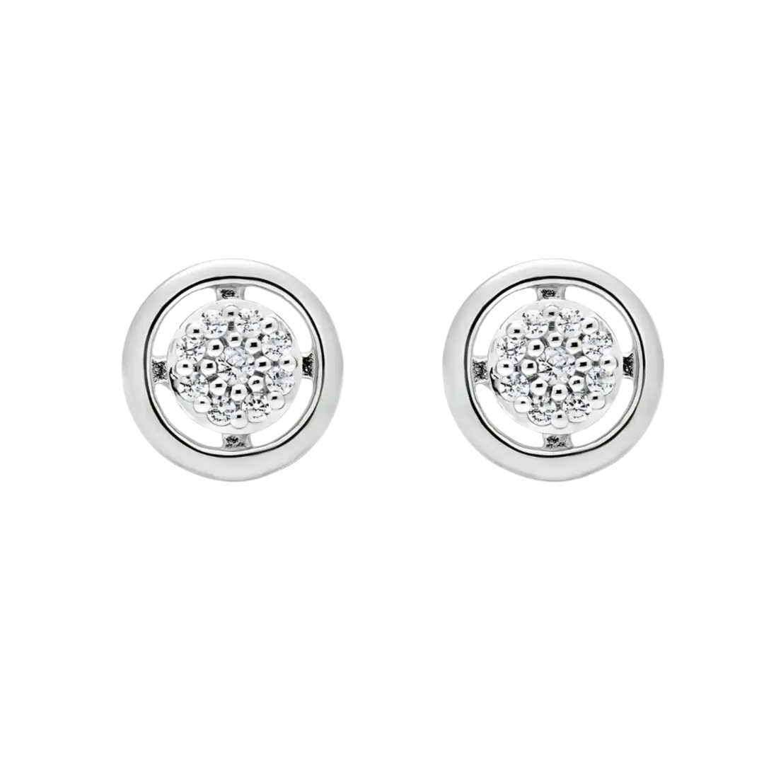 10K White Gold 0.05CT Diamond Pave Circle Earrings My Store